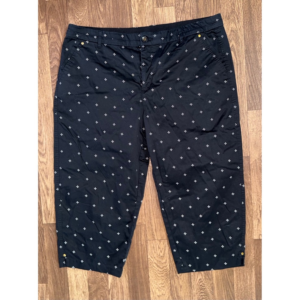 Khakis & Co. Capri Cropped Pants Black White Print Casual Size 16‎